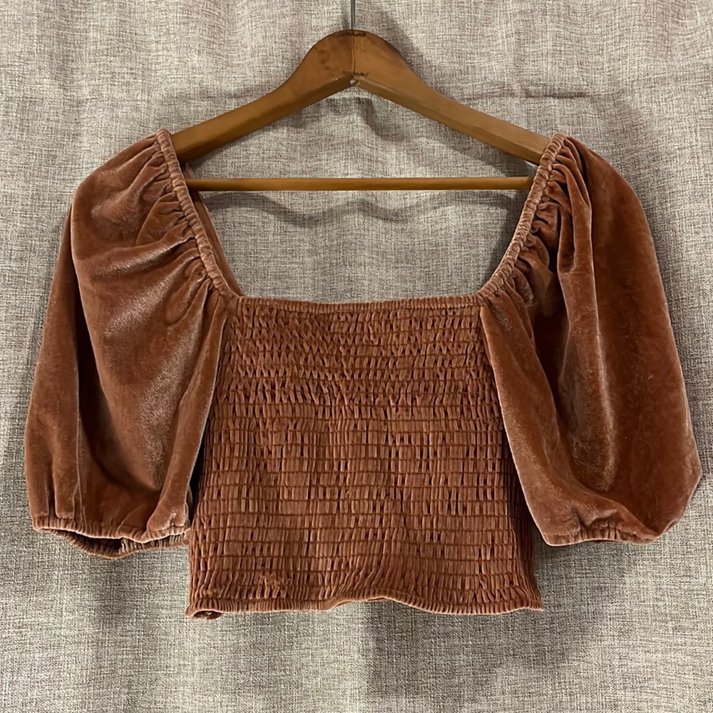 ASOS Pink Velvet Puff Sleeve Cropped Top